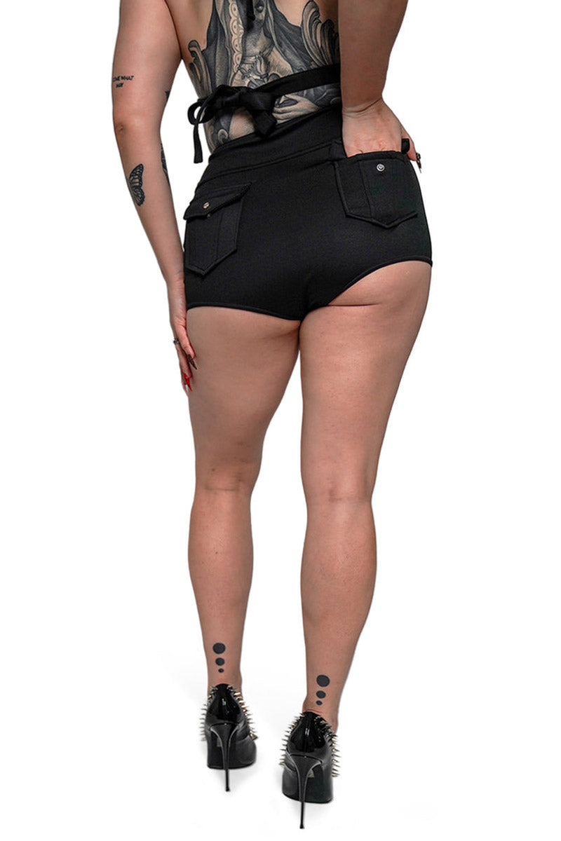 high-waisted swim suit with pockets and eyelets