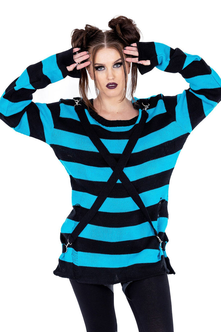 womens distressed grunge goth striped sweater