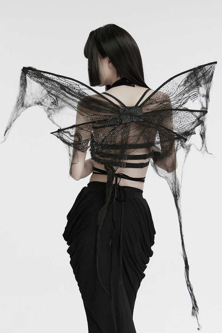 distressed black fairy wings with adjustable straps