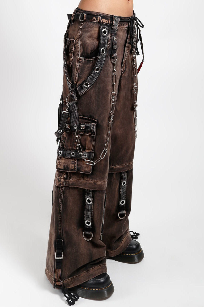 rugged brown distressed baggy cargo pants