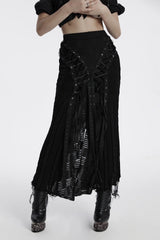 high waisted distressed long maxi skirt