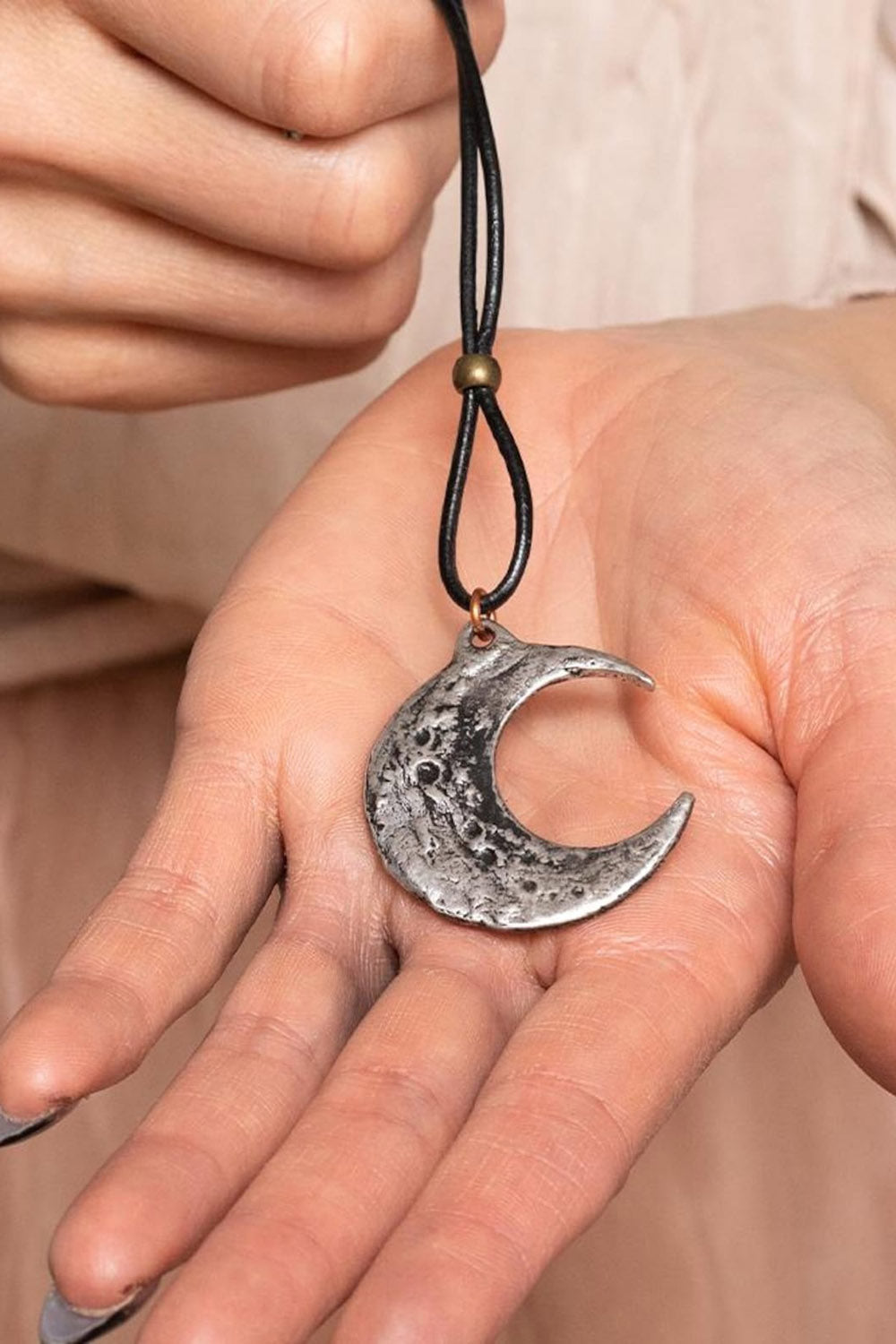 distressed crescent moon witch necklace