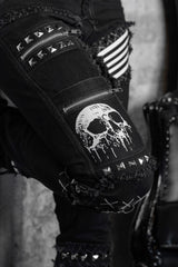 black denim zippered skull patch punk pants 