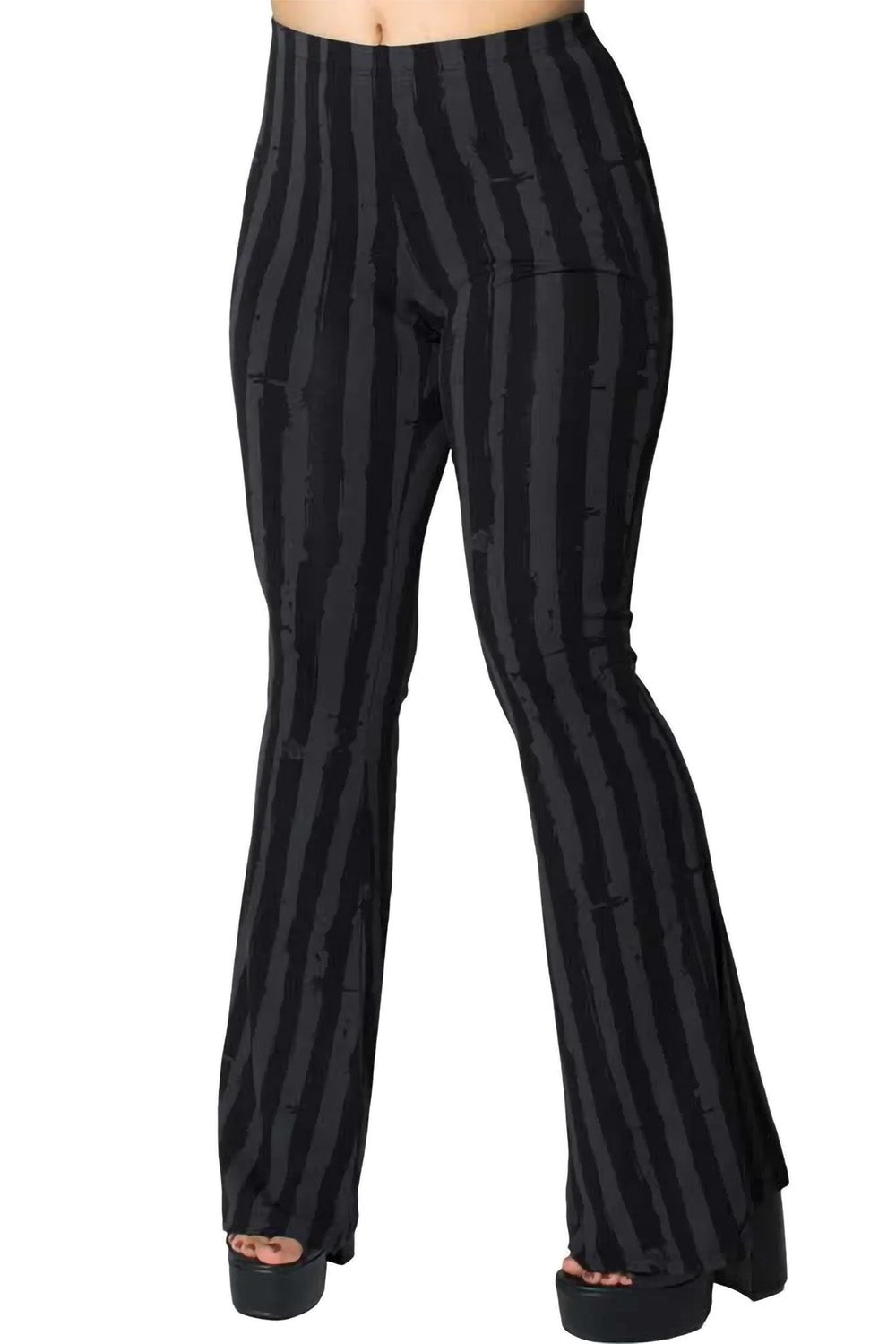 Distressed Stripe Grey Flare Leggings - womens bottoms - VampireFreaks - Kreepsville