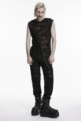 mens punk black mesh vest with hood