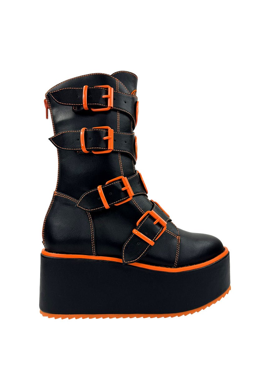 Dominion Jack O Lantern Platform Boots [BLACK/ORANGE] - womens shoes - VampireFreaks - Strangecvlt