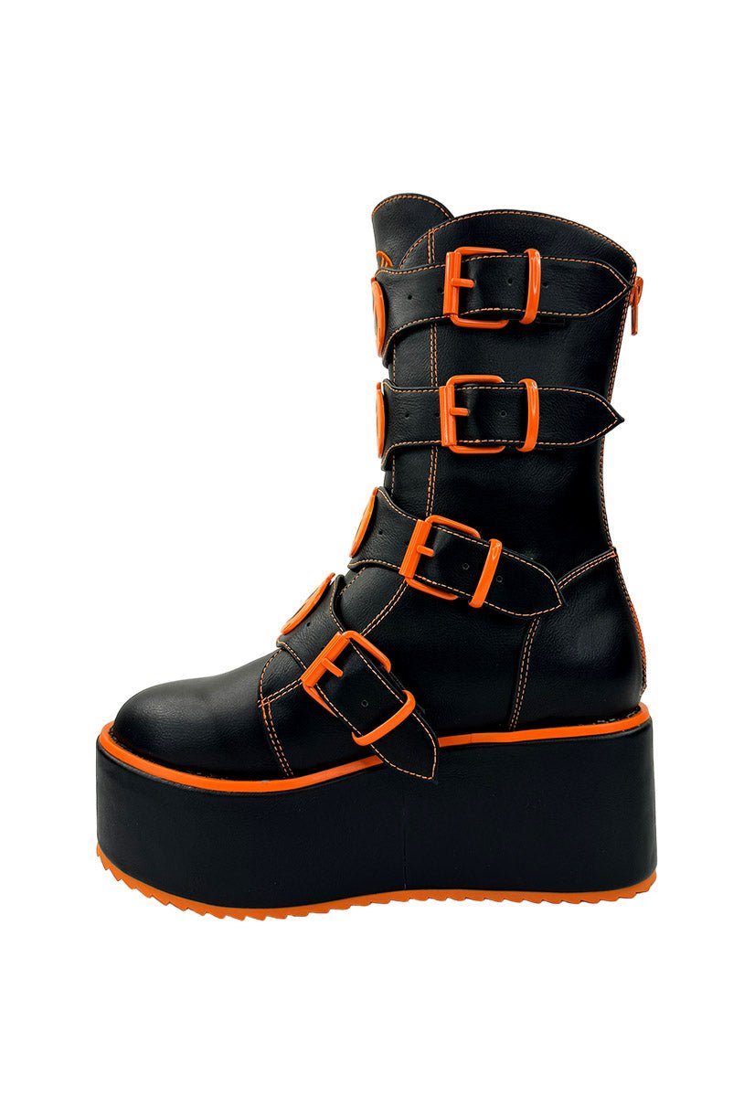 Dominion Jack O Lantern Platform Boots [BLACK/ORANGE] - womens shoes - VampireFreaks - Strangecvlt