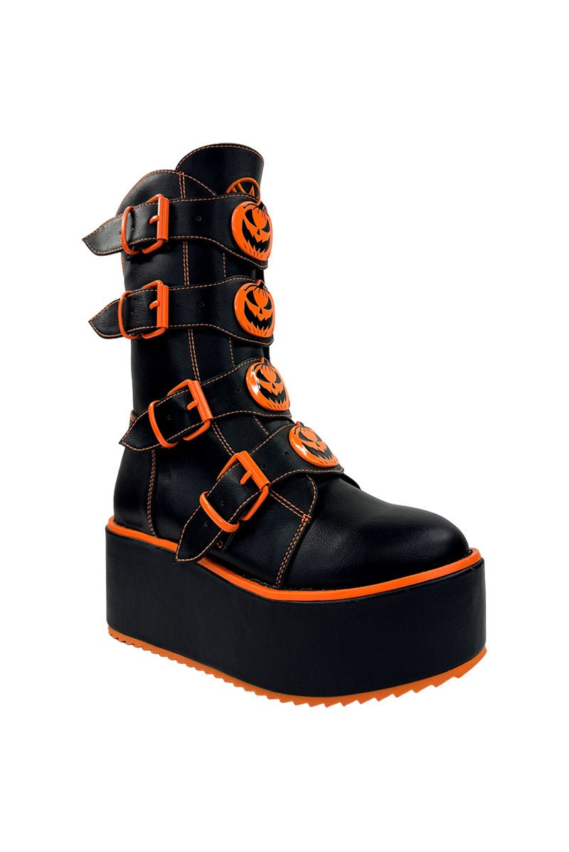 Dominion Jack O Lantern Platform Boots [BLACK/ORANGE] - womens shoes - VampireFreaks - Strangecvlt