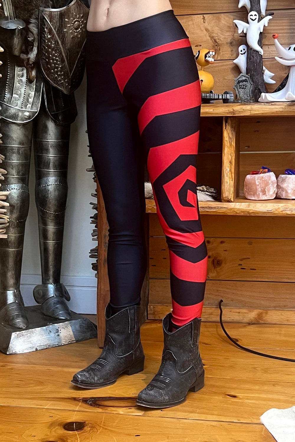 Down the Rabbithole Spiral Leggings [RED/BLACK] - womens bottoms - VampireFreaks - VampireFreaks