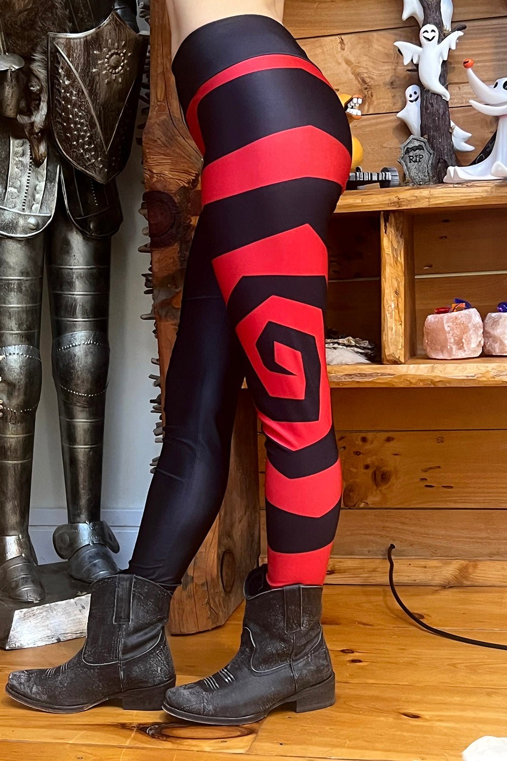 Down the Rabbithole Spiral Leggings [RED/BLACK] - womens bottoms - VampireFreaks - VampireFreaks