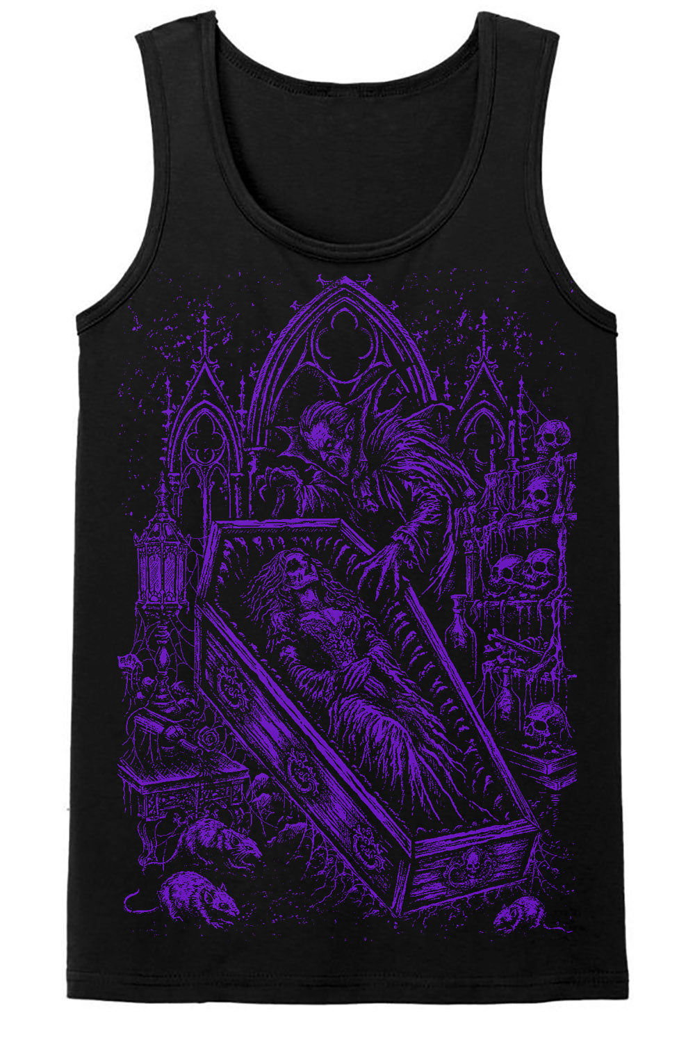 Mens punk tank top with dracula, skulls and rats