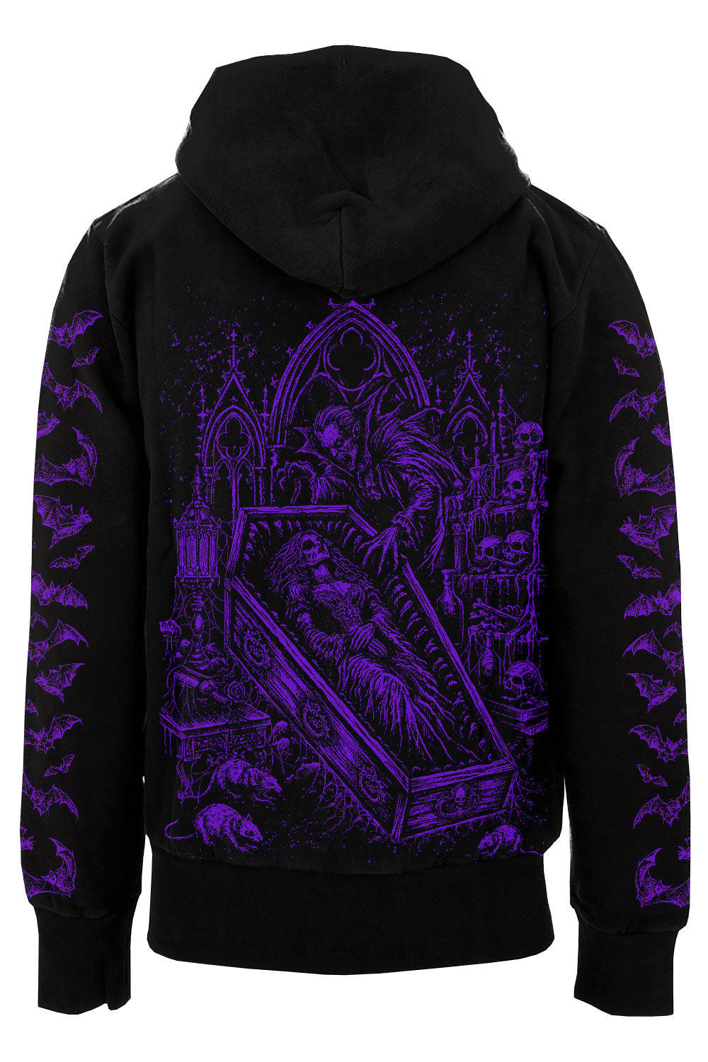 VampireFreaks Draculas Bride Purple Graphic Zipper Hoodie with Bat Sleeves