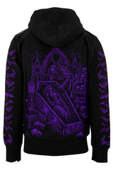 VampireFreaks Draculas Bride Purple Graphic Zipper Hoodie with Bat Sleeves