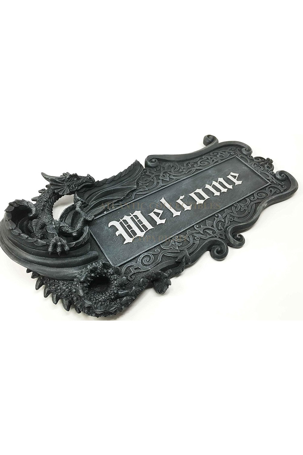 medieval goth wall plaque with dragon figurine 