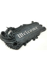 medieval goth wall plaque with dragon figurine 