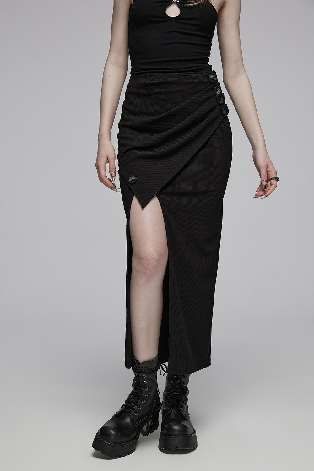 Draped High Split Skirt - skirts - VampireFreaks - Punk Rave