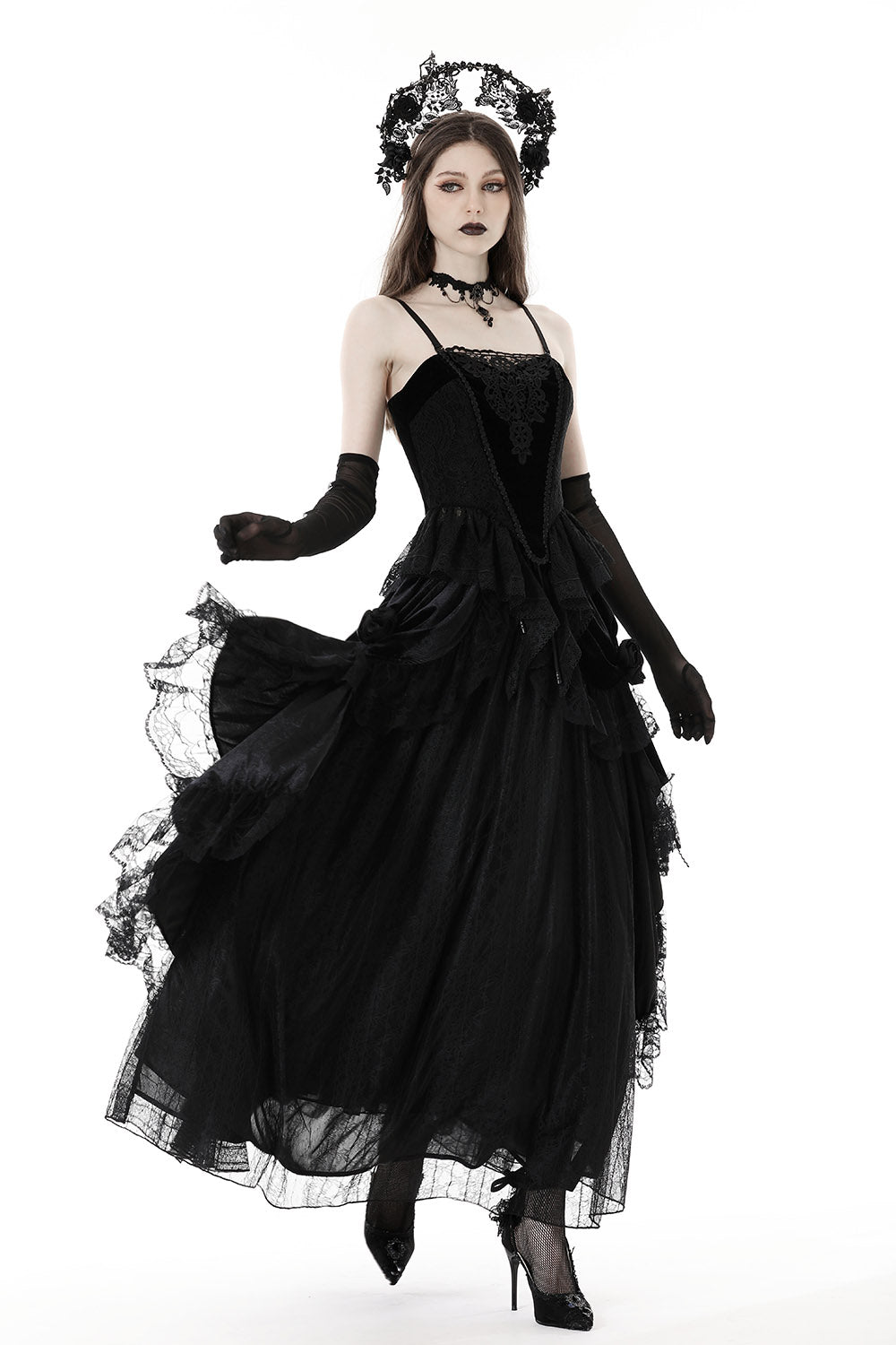 Draped Velvet Haute Goth Maxi Skirt - skirts - VampireFreaks - Dark In Love