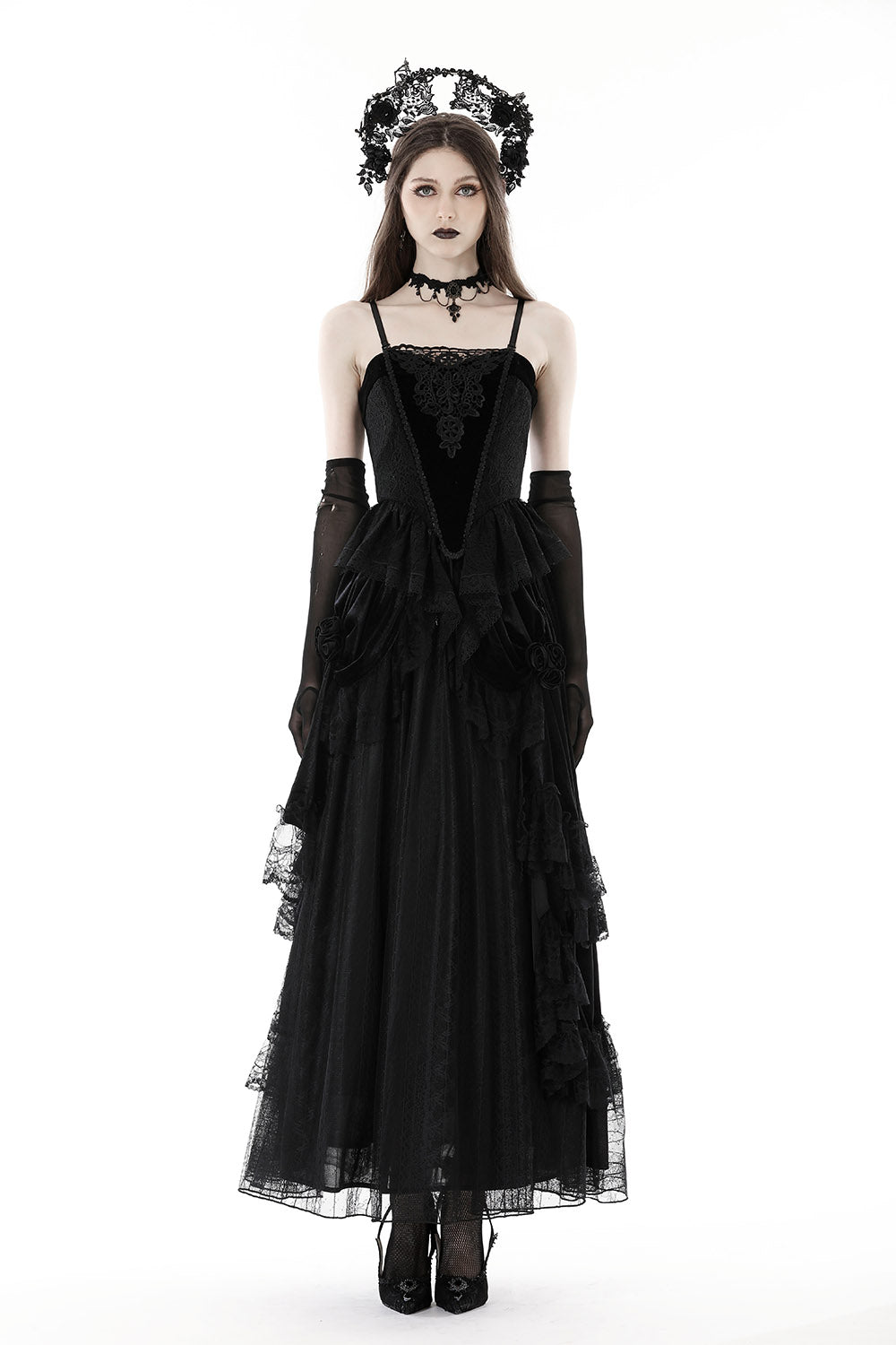 Draped Velvet Haute Goth Maxi Skirt - skirts - VampireFreaks - Dark In Love