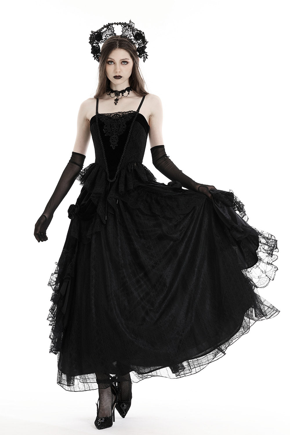 Draped Velvet Haute Goth Maxi Skirt - skirts - VampireFreaks - Dark In Love