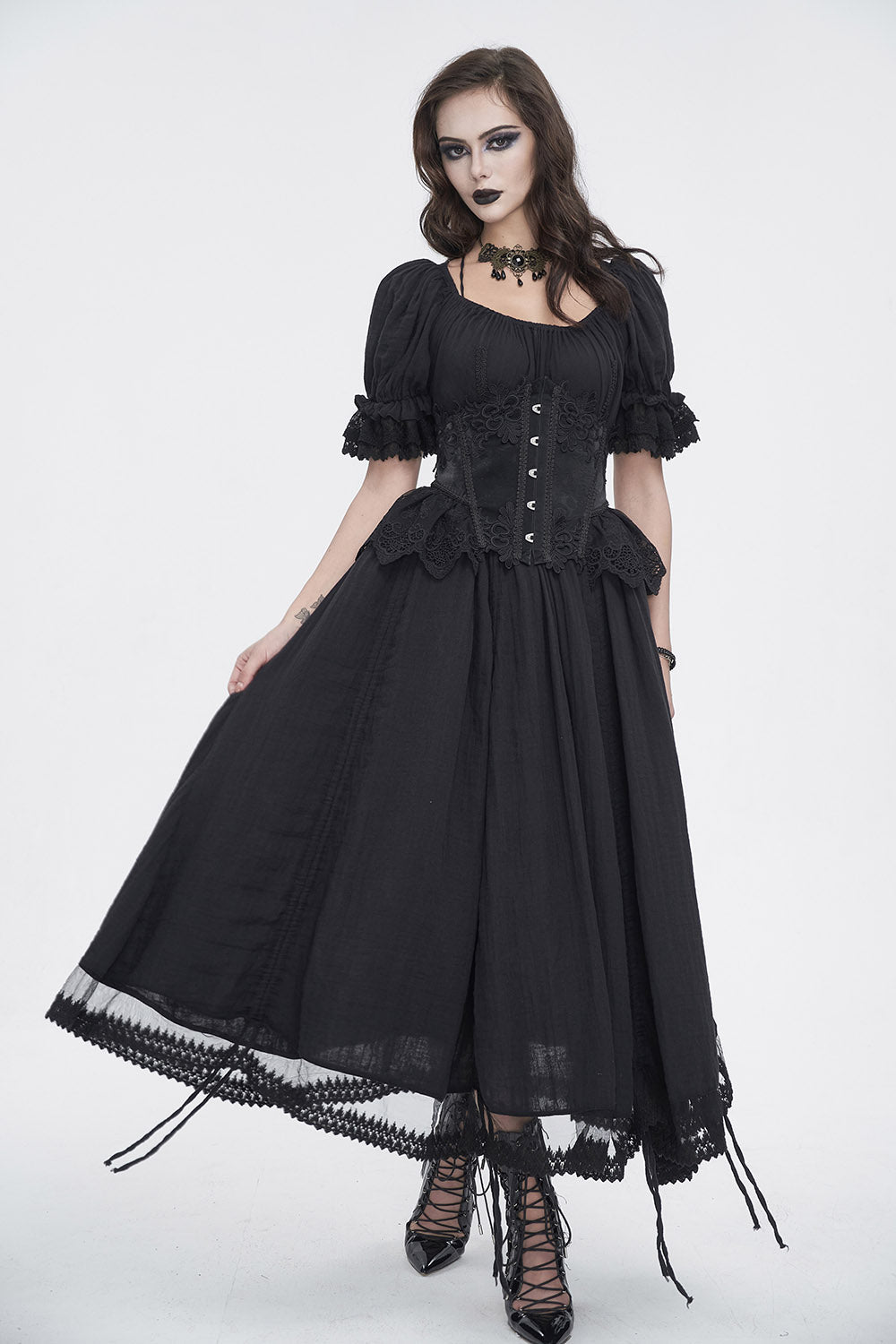 Dreary Prairie Black Bustle Dress - dresses - VampireFreaks - Devil Fashion