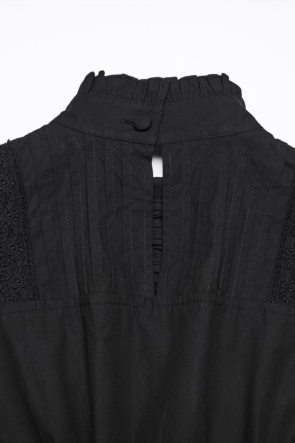 goth ruffled midi dress with button collar detail