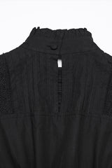 goth ruffled midi dress with button collar detail