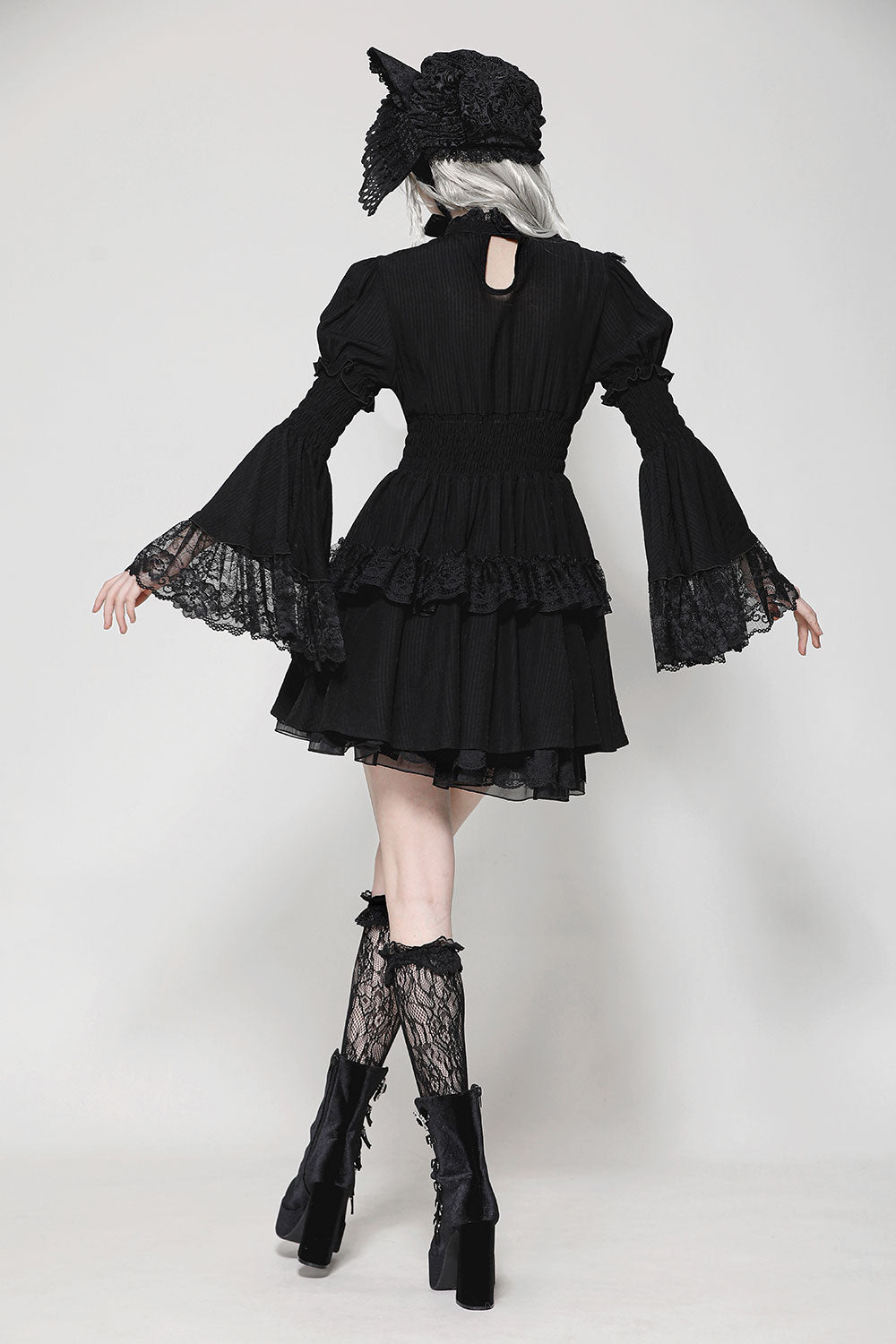Cute lacey goth fashion dress with smocked waist