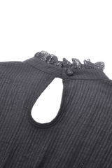Keyhole detail of Dark In Love black goth dress with lace trim