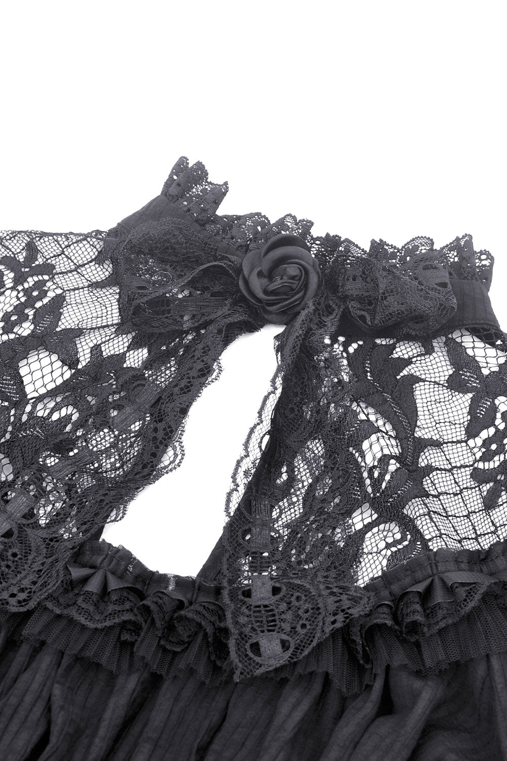 Goth black dress with lace flared cuffs and puff sleeves