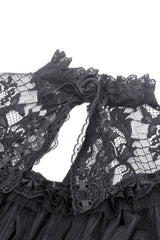 Goth black dress with lace flared cuffs and puff sleeves