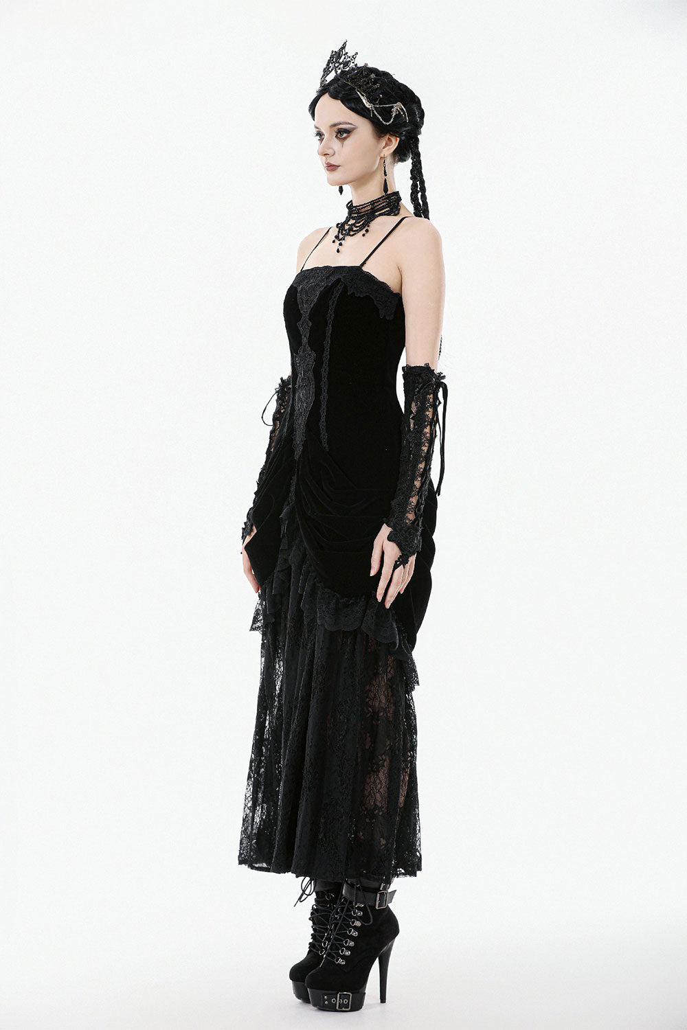 velvet and lace gothic fashion dress