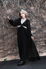 Womens black dress with balloon sleeves and pockets from Lively Ghosts