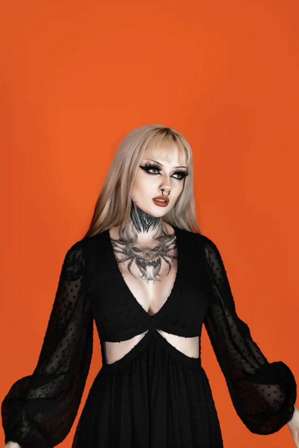 Goth dress with chiffon balloon sleeves