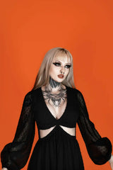 Goth dress with chiffon balloon sleeves