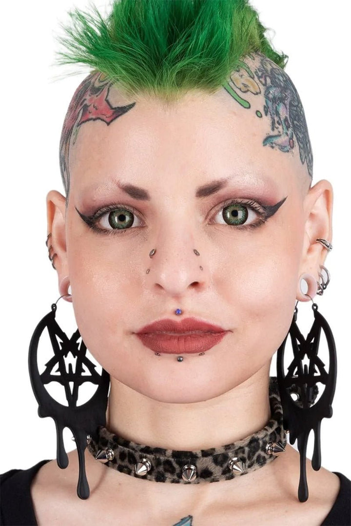 Drippy Metal Pentagram Hoop Earrings - jewelry - VampireFreaks - Too Fast