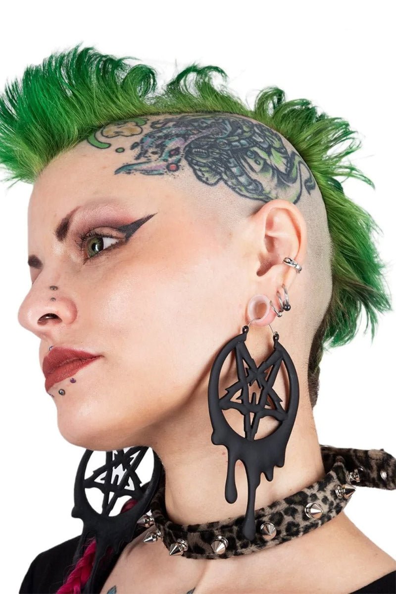 Drippy Metal Pentagram Hoop Earrings