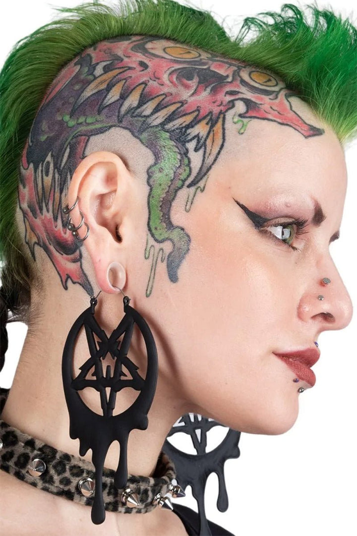 Drippy Metal Pentagram Hoop Earrings - jewelry - VampireFreaks - Too Fast