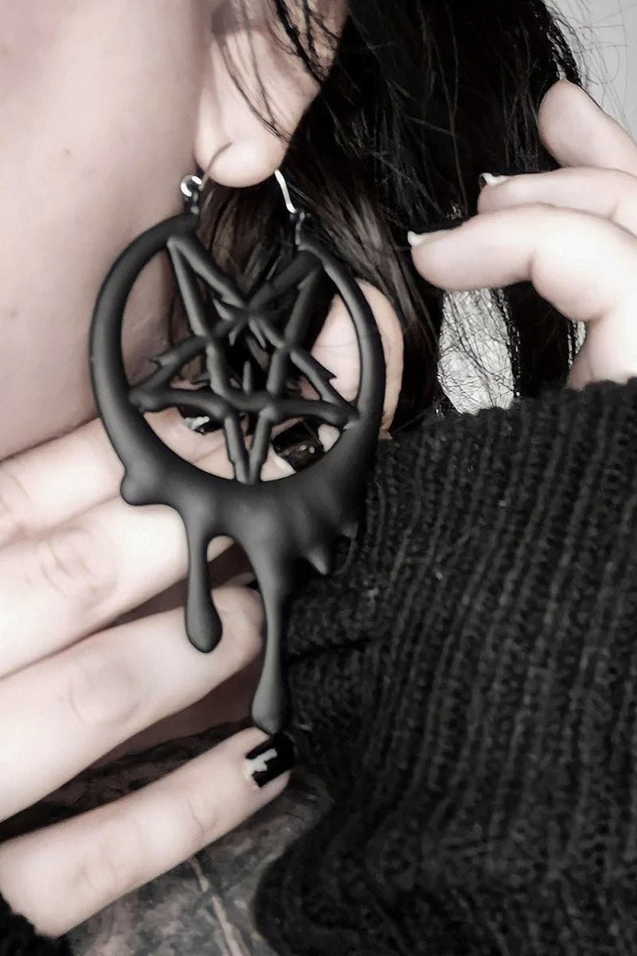 Drippy Metal Pentagram Hoop Earrings - jewelry - VampireFreaks - Too Fast