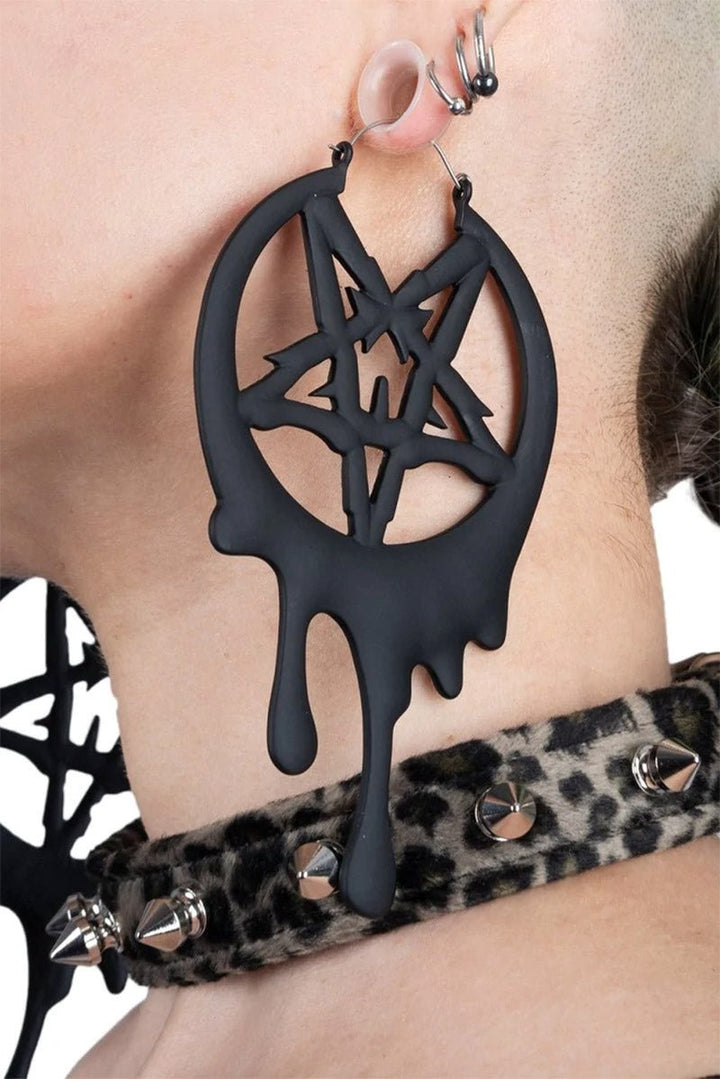 Drippy Metal Pentagram Hoop Earrings - jewelry - VampireFreaks - Too Fast