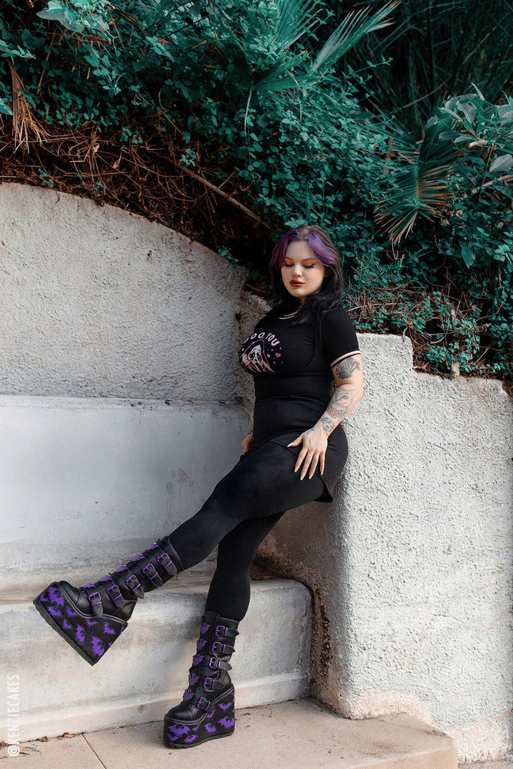 Dune Bat Platform Boots [BLACK/PURPLE] - womens shoes - VampireFreaks - VampireFreaks