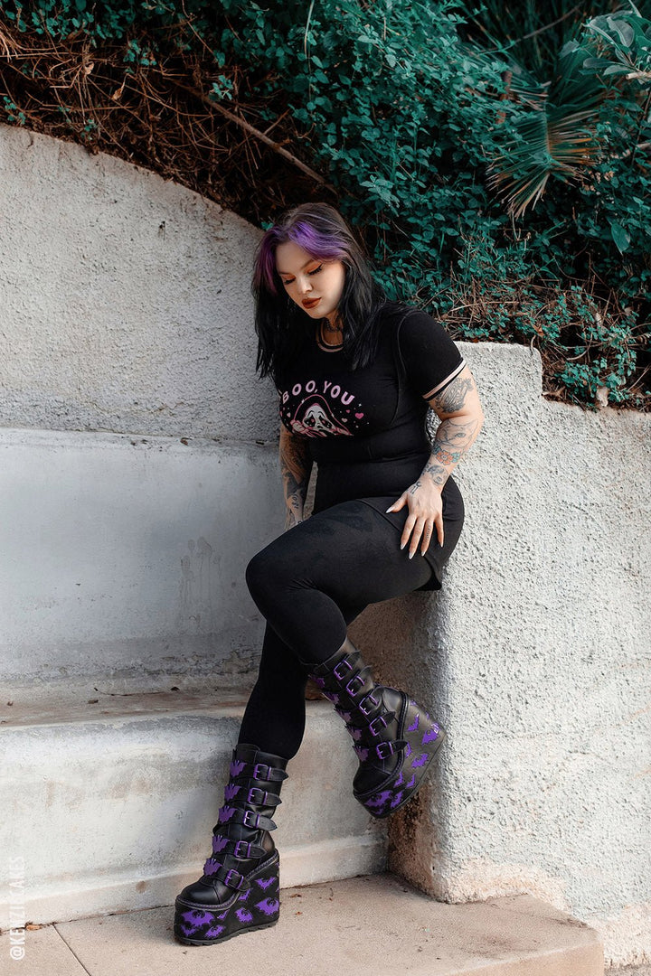 Dune Bat Platform Boots [BLACK/PURPLE] - womens shoes - VampireFreaks - VampireFreaks