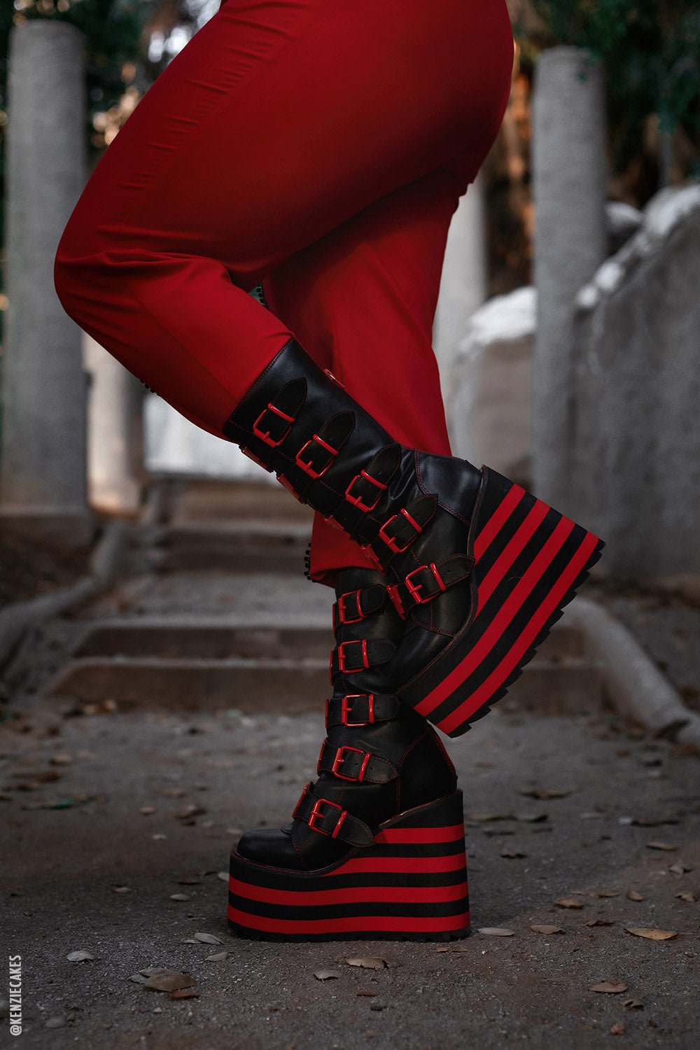 Dune Bat Platform Boots [BLACK/RED] - womens shoes - VampireFreaks - VampireFreaks