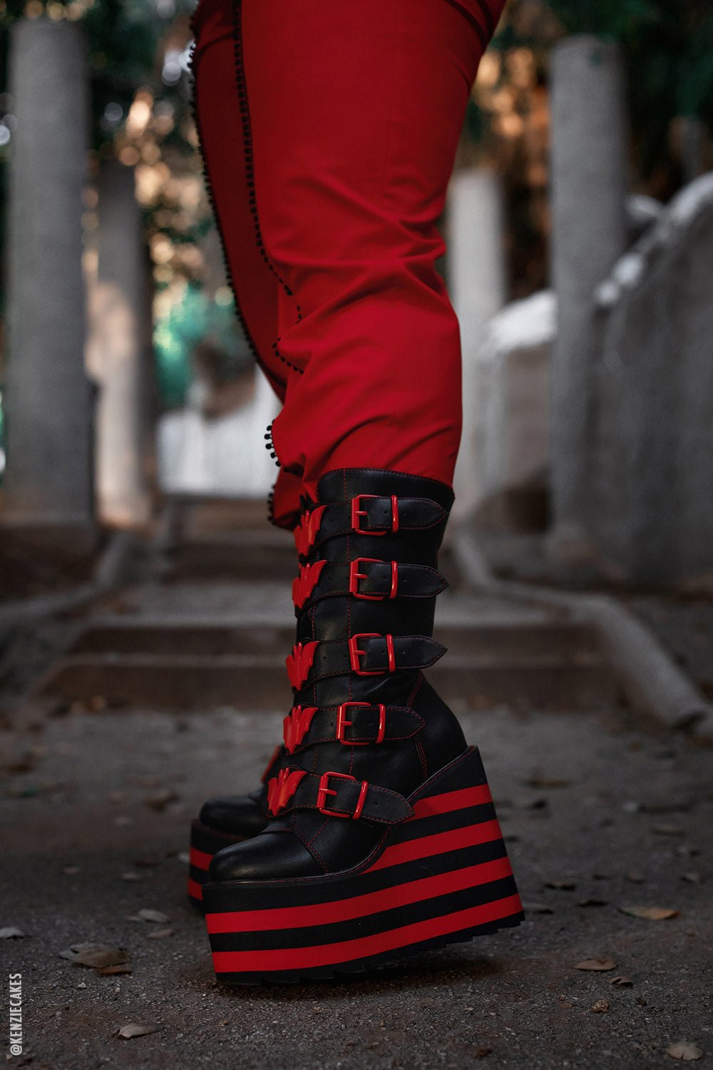 Dune Bat Platform Boots [BLACK/RED] - womens shoes - VampireFreaks - VampireFreaks