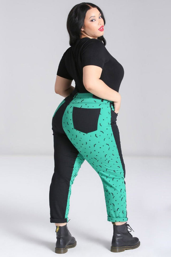 Duo Bat Jeans [GREEN] - womens bottoms - VampireFreaks - Hell Bunny