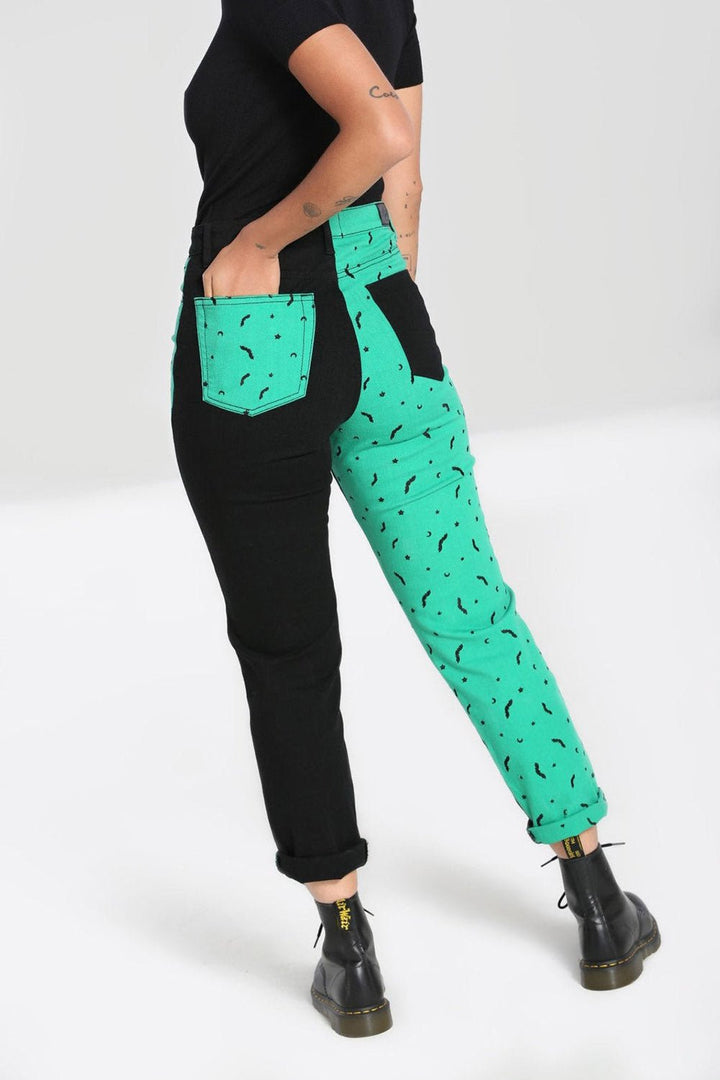 Duo Bat Jeans [GREEN] - womens bottoms - VampireFreaks - Hell Bunny