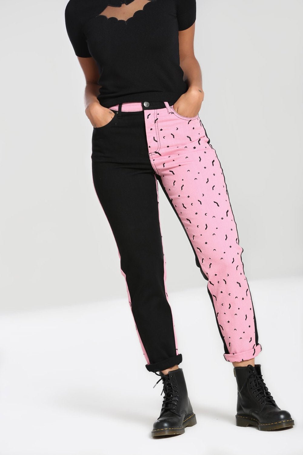 Duo Bat Jeans [PINK] - womens bottoms - VampireFreaks - Hell Bunny