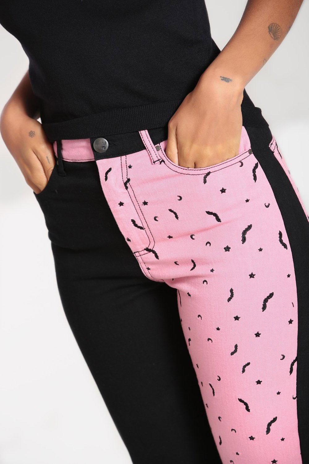 Duo Bat Jeans [PINK] - womens bottoms - VampireFreaks - Hell Bunny