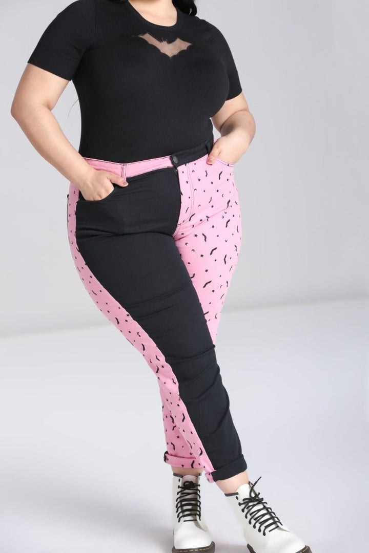 Duo Bat Jeans [PINK] - womens bottoms - VampireFreaks - Hell Bunny