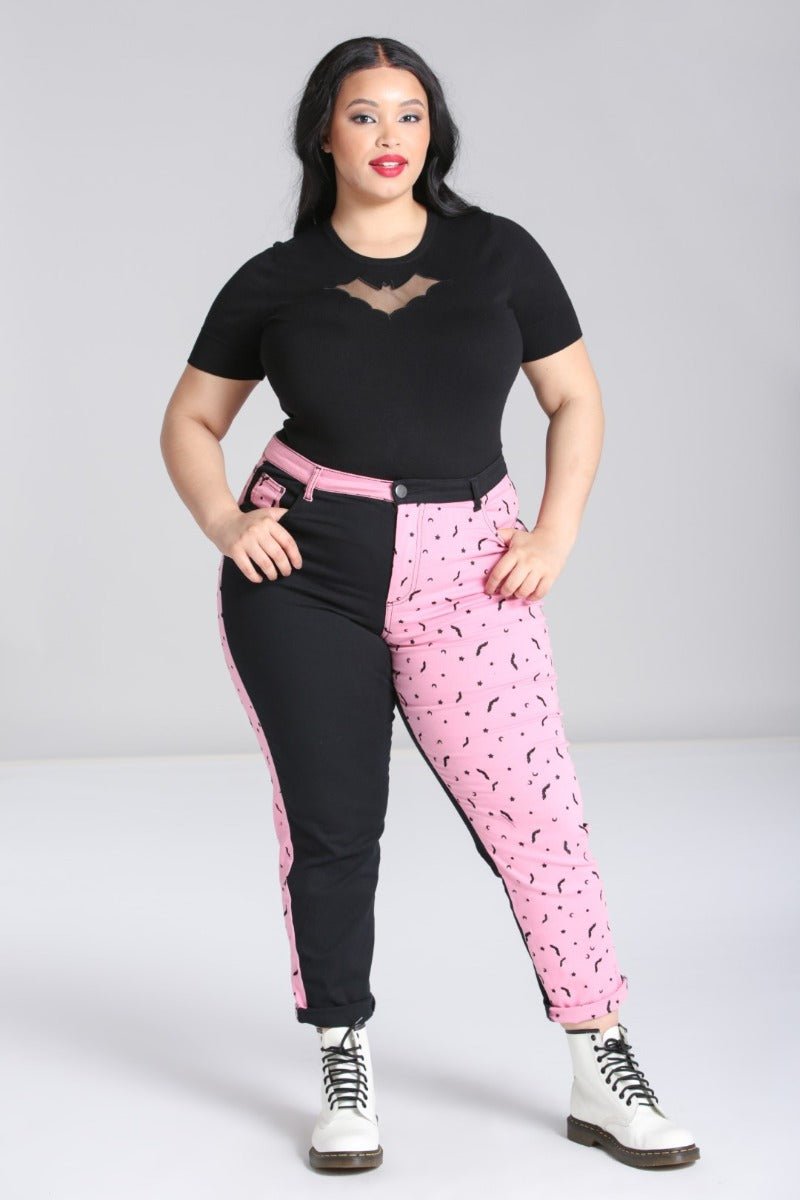 Duo Bat Jeans [PINK] - womens bottoms - VampireFreaks - Hell Bunny