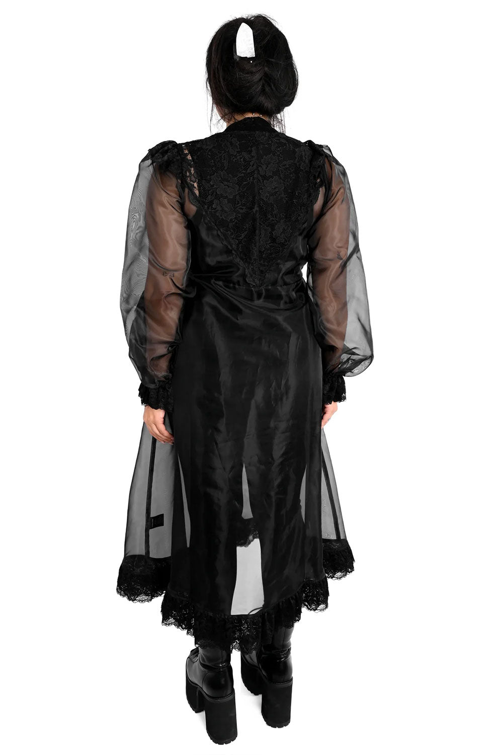 Back view of organza duster with lace trim from Foxblood